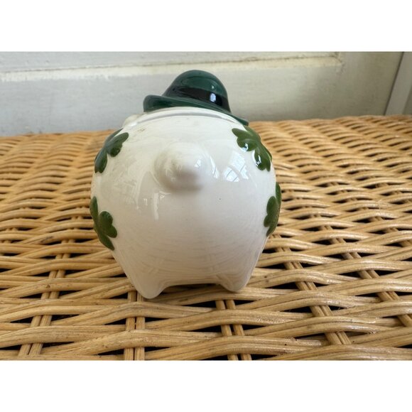 Vintage 60's Porcelain Lefton Irish Shamrock Piggy Bank With stopper - Picture 3 of 6